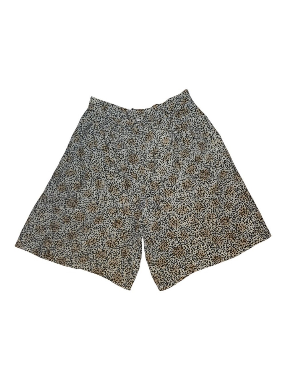 Vintage 100% Silk Leopard Print Wide-Leg Bermuda Shorts Size S